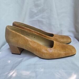 NEW Vtg Enzo Angliolini Square-Toe 9N Deadstock Tan Leather Textured Old Money